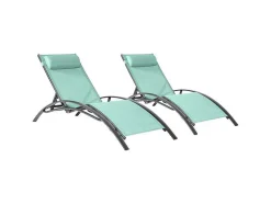 Conjunto De 2 Cadeiras De Conves Galapagos Em Têxtileno Verde Agua - Aluminio Cinzento Antracite