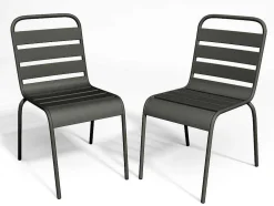 Conjunto De 2 Cadeiras De Jardim Empilhaveis Em Metal Cinzento-Escuro - Mirmande