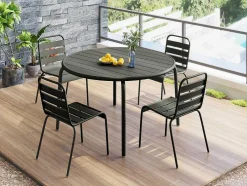 Conjunto De 2 Cadeiras De Jardim Empilhaveis Em Metal Cinzento-Escuro - Mirmande