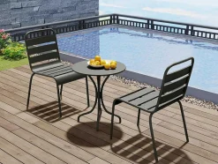 Conjunto De 2 Cadeiras De Jardim Empilhaveis Em Metal Cinzento-Escuro - Mirmande