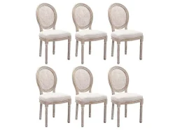 Conjunto De 6 Cadeiras Empalhadas, Tecido E Madeira De Hevea Bege - Antoinette