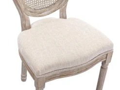 Conjunto De 6 Cadeiras Empalhadas, Tecido E Madeira De Hevea Bege - Antoinette
