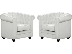 Conjunto De 2 Cadeiras Em Pele Sintética Branco - Chesterfield