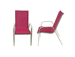 Conjunto De 6 Cadeiras Marbella Em Têxtilene Rosa - Aluminio Branco
