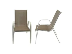 Conjunto De 6 Cadeiras Marbella Em Taupe Têxtilene - Aluminio Branco