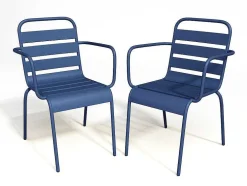 Conjunto De 2 Cadeiroes De Jardim Empilhaveis Em Metal Azul-Escuro - Mirmande