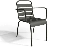 Conjunto De 2 Cadeiroes De Jardim Empilhaveis Em Metal Cinzento-Escuro - Mirmande