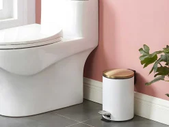 Conjunto De 2 Caixotes Do Lixo Com Pedal Em Inox De 30 L E 3 L Cor Branco E Dourado - Pira
