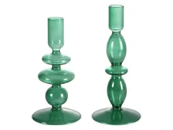 Conjunto De 2 Castiçais D. 9 X A. 21 Cm E D. 9 E A. 18,5 Cm Vidro Verde - Kandie