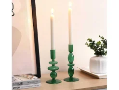 Conjunto De 2 Castiçais D. 9 X A. 21 Cm E D. 9 E A. 18,5 Cm Vidro Verde - Kandie