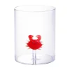 Conjunto De 4 Copos Animais, Vidro Soprado Transparente E Vermelho D7,5 X A9,5 Cm - Apuna