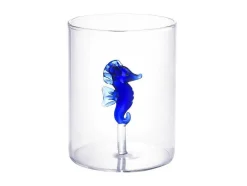 Conjunto De 4 Copos Com Animais, Baleias E Cavalos-Marinhos, Transparente E Azul D.7,5 X A.9,5 Cm - Parasa
