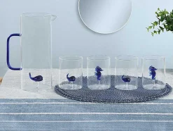 Conjunto De 4 Copos Com Animais, Baleias E Cavalos-Marinhos, Transparente E Azul D.7,5 X A.9,5 Cm - Parasa