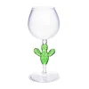 Conjunto De 4 Copos De Vinho Com Pés Cacto Transparente E Verde D8,5 X A19,5 Cm - Gellif
