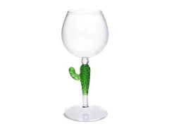 Conjunto De 4 Copos De Vinho Com Pés Cacto Transparente E Verde D8,5 X A19,5 Cm - Gellif