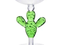 Conjunto De 4 Copos De Vinho Com Pés Cacto Transparente E Verde D8,5 X A19,5 Cm - Gellif