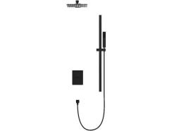 Conjunto De Duche Encastravel Com Torneira Misturadora Termostatica E Suporte De Parede Regulavel Preto Mate - Terek
