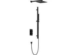 Conjunto De Duche Encastravel Com Torneira Misturadora Termostatica E Suporte De Parede Regulavel Preto Mate - Terek