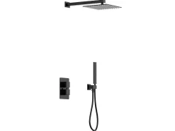 Conjunto De Duche Encastravel Com Torneira Misturadora Termostatica E Suporte De Parede Fixo Preto Mate - Terek