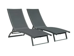 Conjunto De 2 Espreguiçadeiras Com Varias Posicoes Aluminio E Têxtileno Antracite - Saranda De Mylia