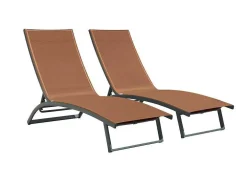 Conjunto De 2 Espreguiçadeiras Com Varias Posicoes Aluminio E Têxtileno Terracota - Saranda De Mylia