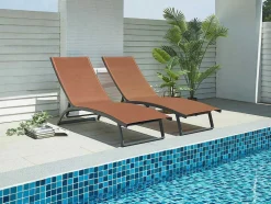 Conjunto De 2 Espreguiçadeiras Com Varias Posicoes Aluminio E Têxtileno Terracota - Saranda De Mylia