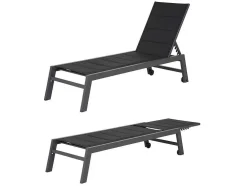 Conjunto De 2 Espreguiçadeiras Barbados Em Têxtileno Preto - Aluminio Cinzento Antracite