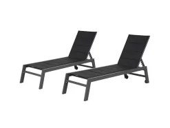 Conjunto De 2 Espreguiçadeiras Barbados Em Têxtileno Preto - Aluminio Cinzento Antracite