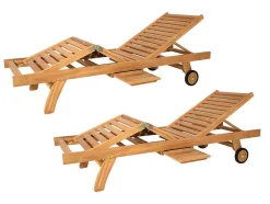 Conjunto De 2 Espreguiçadeiras Multiposicoes Teca Natural Claro - Byblos Ii De Mylia