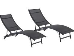 Conjunto De 2 Espreguiçadeiras Empilhaveis Em Aluminio E Têxtileno Preto - Zensia