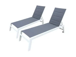 Conjunto De 2 Espreguiçadeiras Barbados Em Têxtileno Cinzento - Aluminio Branco