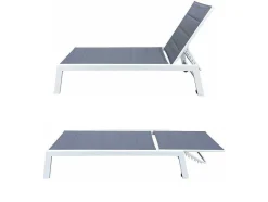 Conjunto De 2 Espreguiçadeiras Barbados Em Têxtileno Cinzento - Aluminio Branco