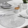Conjunto De 6 Individuais De Mesa Redondos Em Papel Entrancado, Cinzento E Branco - Fylat