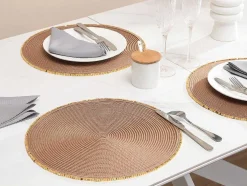 Conjunto De 8 Individuais De Mesa Redondos Com Bordas Em Perola D38 Cm, Castanho E Dourado - Balista