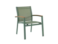 Conjunto De Jantar De Jardim Em Aluminio, Uma Mesa Extensivel 180/240 Cm E 8 Cadeiroes Empilhaveis Com Apoios De Braco Em Acacia Verde-Amendoa - Nauru