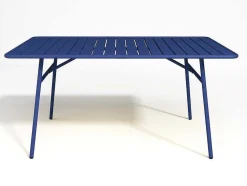 Conjunto De Jantar De Jardim Em Metal, Uma Mesa C. 160 Cm Com 2 Cadeiroes Empilhaveis E 4 Cadeiras Empilhaveis Azul-Escuro - Mirmande