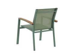 Conjunto De Jantar De Jardim Em Aluminio, Mesa Extensivel 180/240Cm, 6 Cadeiroes Empilhaveis Com Apoios De Bracos Em Acacia Verde-Amendoa - Nauru
