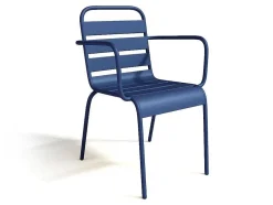 Conjunto De Jantar De Jardim Em Metal, Uma Mesa D. 110 Cm E 4 Cadeiroes Empilhaveis Azul-Escuro - Mirmande