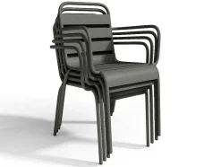 Conjunto De Jantar De Jardim Em Metal, Uma Mesa D. 110 Cm E 4 Cadeiroes Empilhaveis, Cinzento-Escuro - Mirmande