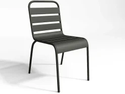 Conjunto De Jantar De Jardim Em Metal, Uma Mesa C. 160 Cm E 4 Cadeiras Empilhaveis, Cinzento-Escuro - Mirmande
