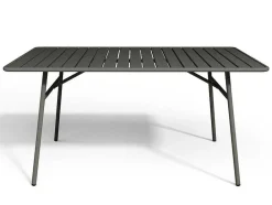 Conjunto De Jantar De Jardim Em Metal, Uma Mesa C. 160 Cm E 4 Cadeiras Empilhaveis, Cinzento-Escuro - Mirmande