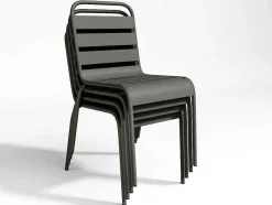 Conjunto De Jantar De Jardim Em Metal, Uma Mesa C. 160 Cm E 4 Cadeiras Empilhaveis, Cinzento-Escuro - Mirmande
