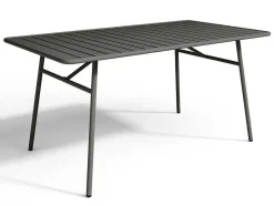 Conjunto De Jantar De Jardim Em Metal, Uma Mesa C. 160 Cm Com 2 Cadeiroes Empilhaveis E 4 Cadeiras Empilhaveis, Cinzento-Escuro - Mirmande