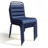 Conjunto De Jantar De Jardim Em Metal, Uma Mesa D. 110 Cm E 4 Cadeiras Empilhaveis Azul-Escuro - Mirmande