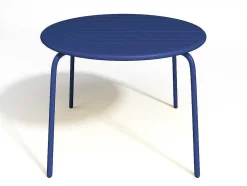 Conjunto De Jantar De Jardim Em Metal, Uma Mesa D. 110 Cm E 4 Cadeiras Empilhaveis Azul-Escuro - Mirmande