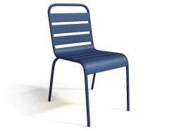 Conjunto De Jantar De Jardim Em Metal, Uma Mesa D. 110 Cm E 4 Cadeiras Empilhaveis Azul-Escuro - Mirmande