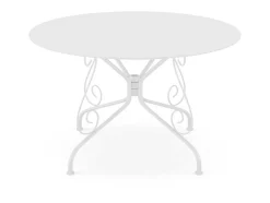 Conjunto De Jantar De Jardim Metal Acabamento Ferro Forjado, Uma Mesa D120 Cm E 4 Cadeiroes Empilhaveis Branco - Guermantes De Mylia