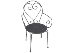 Conjunto De Jantar De Jardim Metal Acabamento Ferro Forjado, Uma Mesa D120 Cm E 4 Cadeiroes Empilhaveis Antracite - Guermantes De Mylia