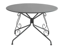 Conjunto De Jantar De Jardim Metal Acabamento Ferro Forjado, Uma Mesa D120 Cm E 4 Cadeiroes Empilhaveis Antracite - Guermantes De Mylia