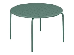 Conjunto De Jantar De Jardim Metal, Uma Mesa Redonda D.130 Cm E 6 Cadeiras Empilhaveis Verde Amendoa - Mirmande De Mylia